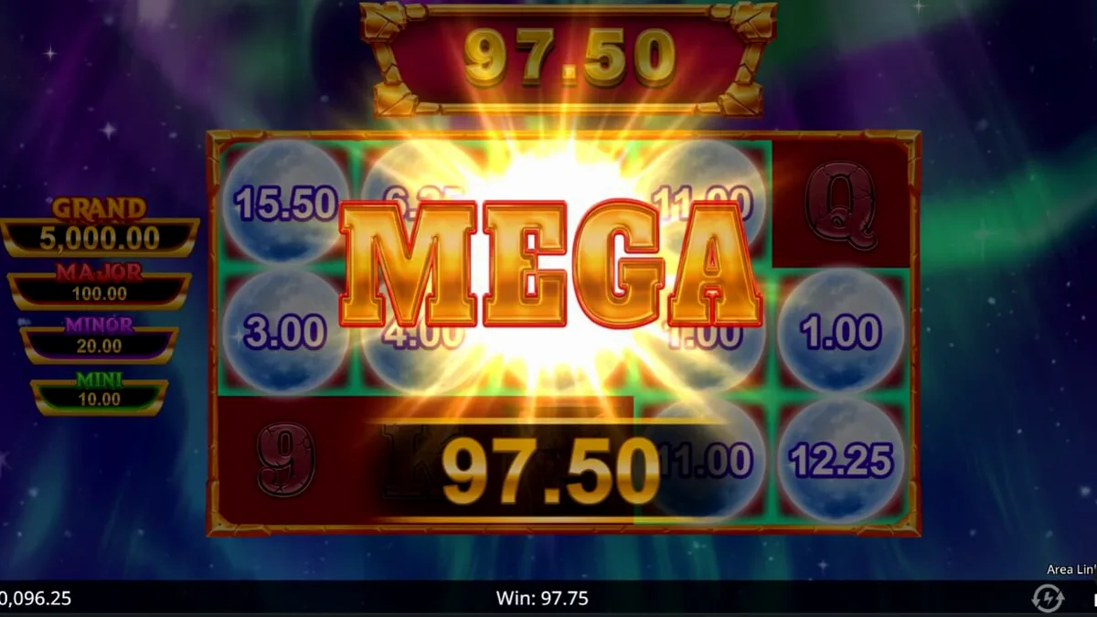 Pemandangan hutan bersalju dengan cahaya Aurora Borealis di slot Area Link Wolf Unleashed